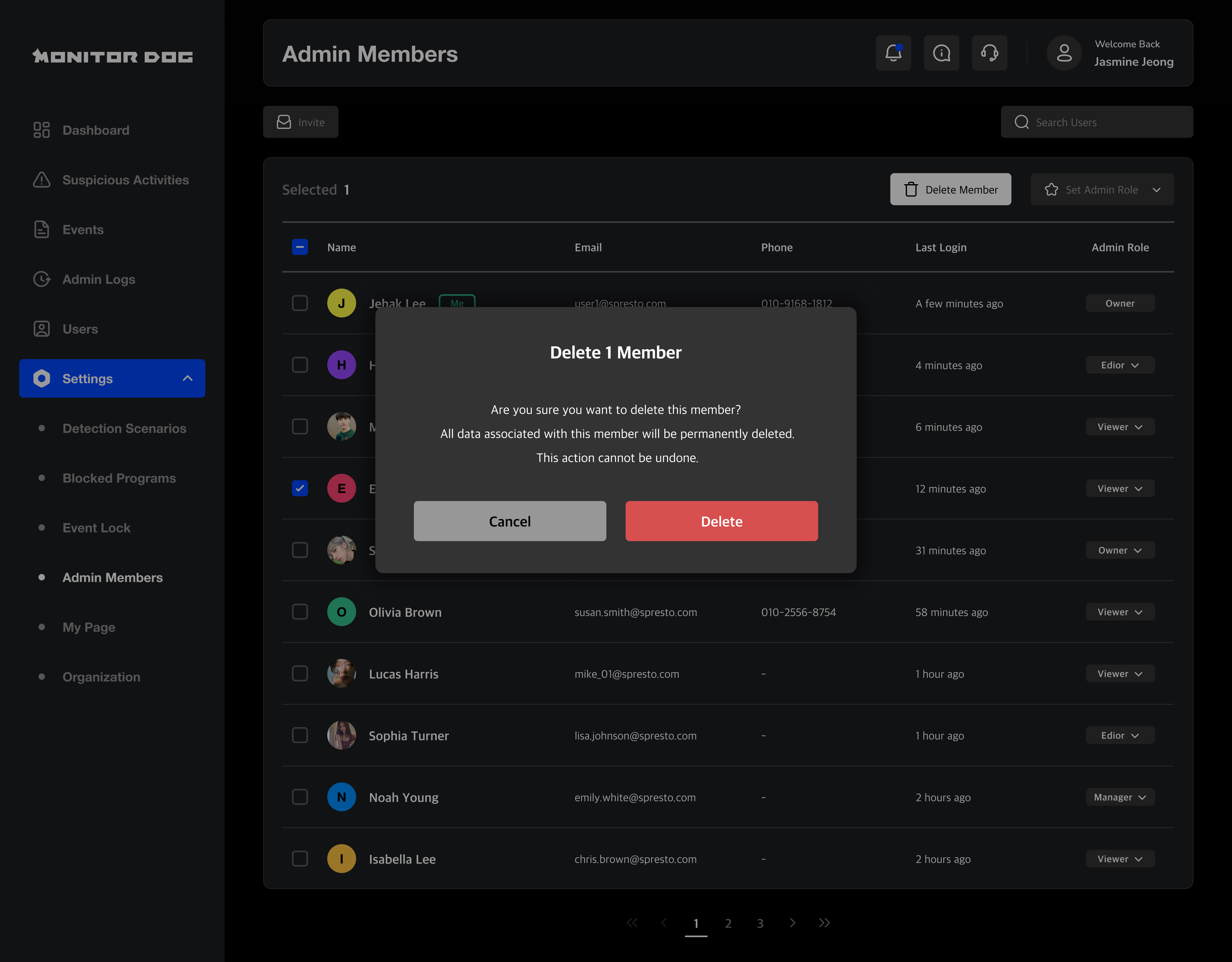 admin delete modal