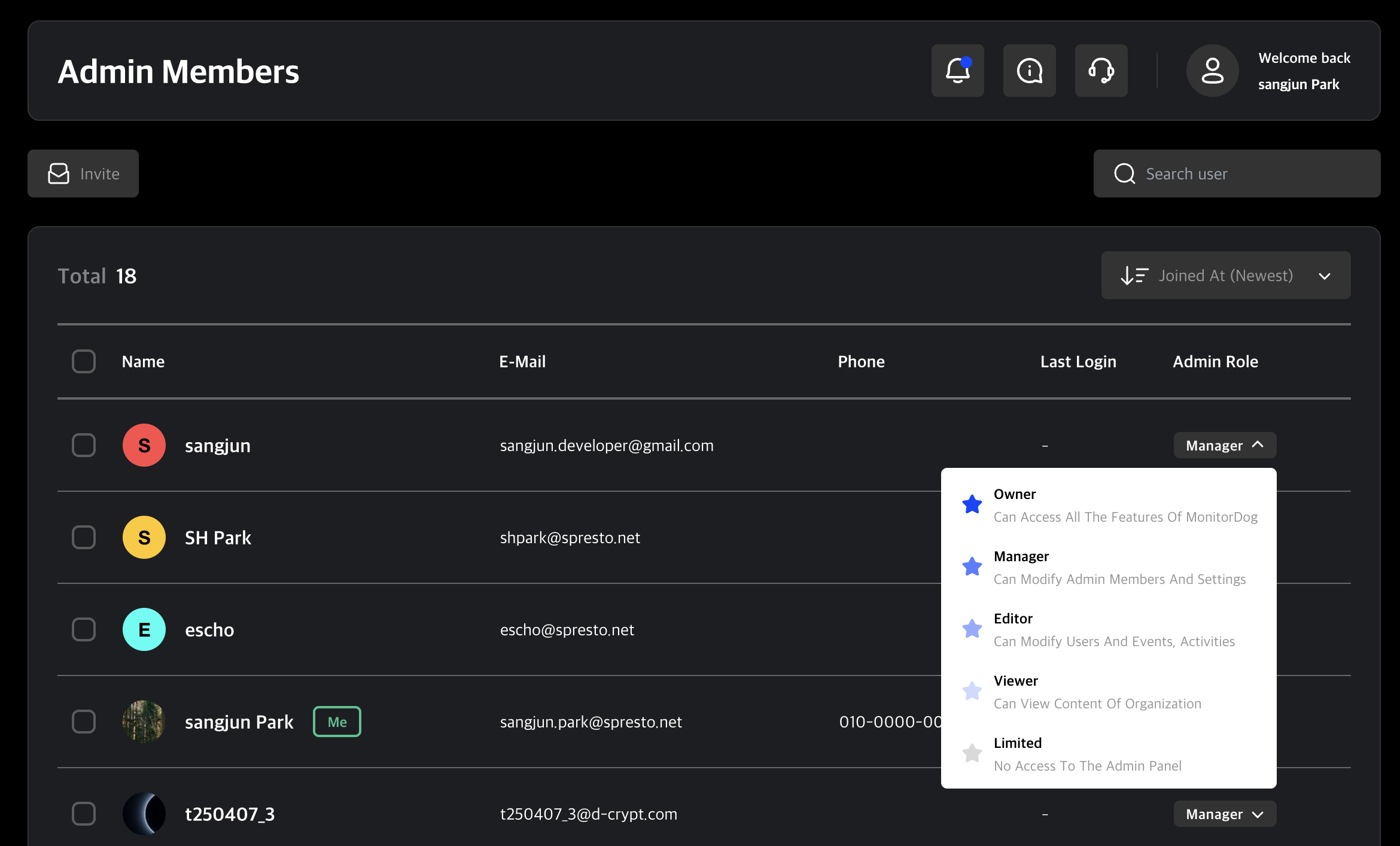admin role selector